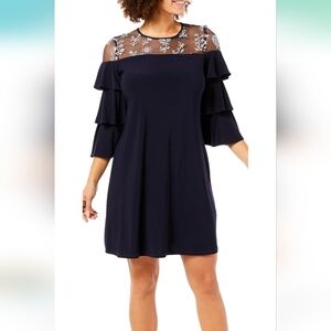 Lane Bryant 14/16 Gabby Skye ruffled sleeve navy A-line dress
